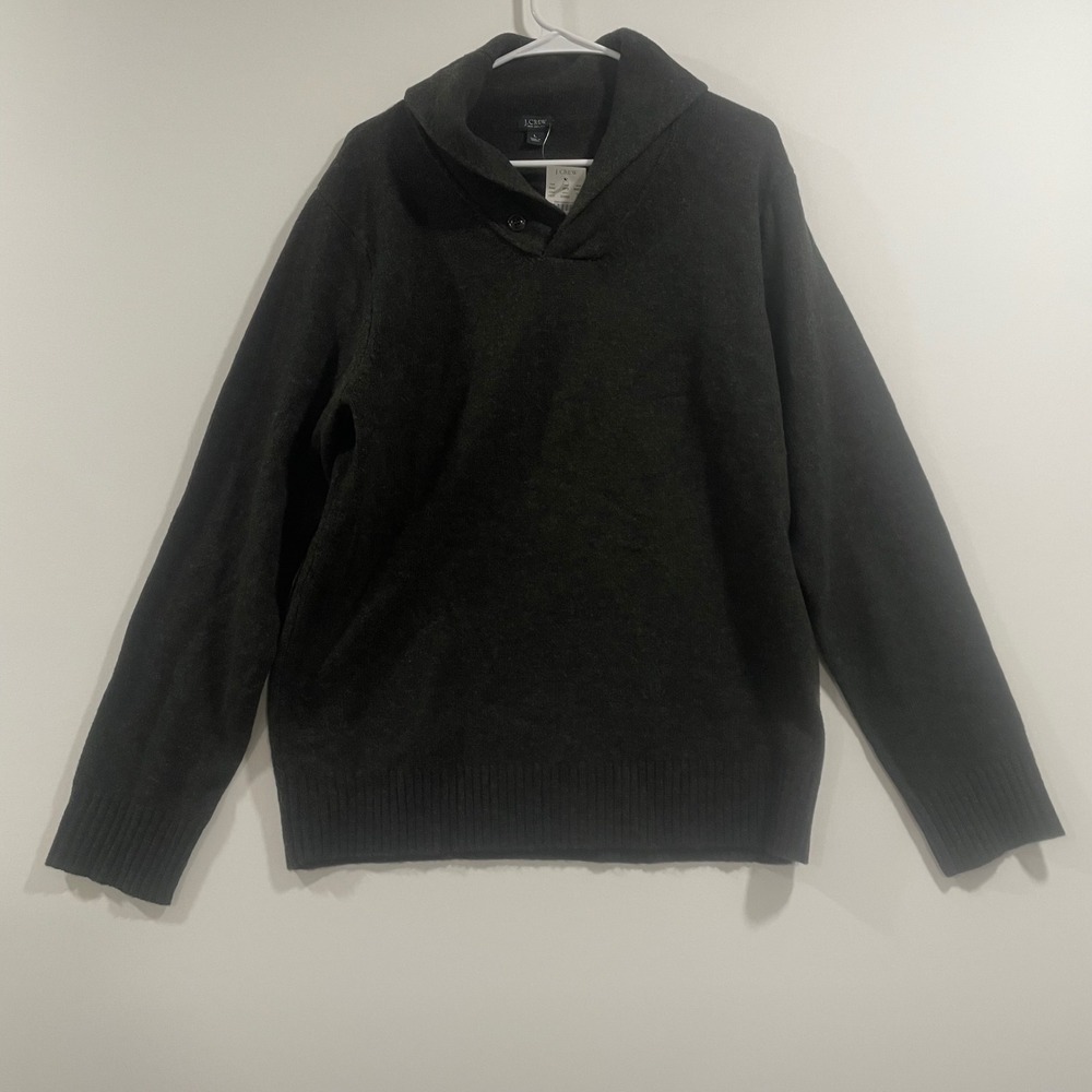 J.Crew Mens 100% Lambswool Shawl Collar‎ Sweater Charcoal Gray 99672 Large NWT